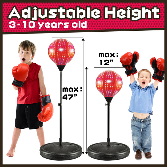JoyStone Punching Bag with LED Lights, 42 Inch Kids Boxing Set with Stand & Boxing Gloves, Height Adjustable Boxing Bag Sport Toy for Boys and Girls Aged 3-10 Years Old, Black & Red