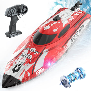 JoyStone Remote Control Boat with LED Lights, 15+ mph, 12 inch High-Speed RC Racing Boats for Pool & Lakes, Pool Toys for Kids & Adults, Red