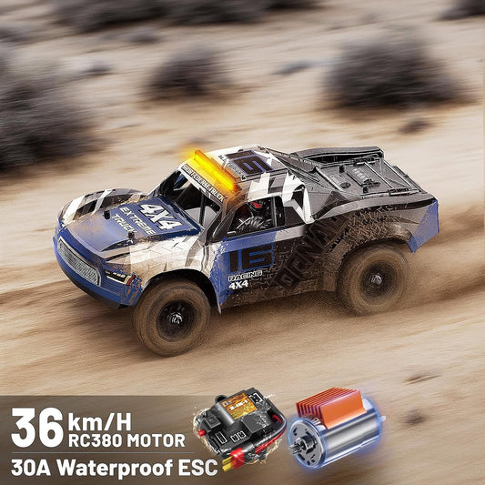 JoyStone 1:16 RC Short Course Truck, 4WD 25 MPH High-Speed RC Car with Metal Drivetrain, LED Lights, 2 Rechargeable Batteries, All-Terrain Remote Control Truck for Kids and Adults, Blue