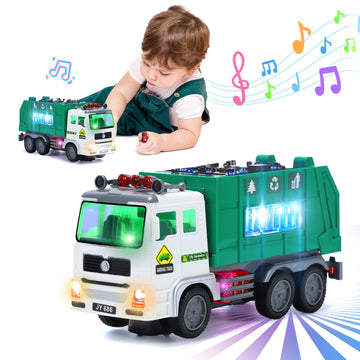 JoyStone LED Garbage Truck Toy with Openable Cover for Bump & Go Mode, 360¡ã Universal Wheels, Lights & Sounds, Interactive Trash Truck for Kids Ages 3+, Perfect Birthday Gift