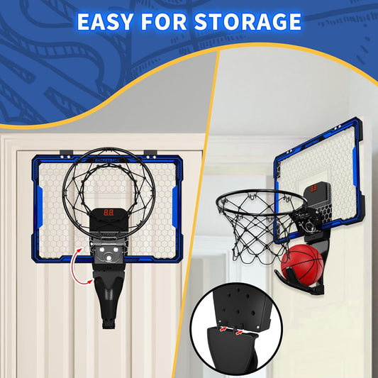 JoyStone Indoor Mini Basketball Hoop Set for Kids with Electronic Score Record and Sounds, Basketball Hoop Over The Door with 4 Balls, Hand Pump Basketball Toy Gifts for Boys Teens Adults, Red