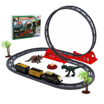 Dinosaur Track Toy Set for Kids Ages 3+, Electric Track Car with Rechargeable Battery, Flexible DIY Track, Dinosaur Figures, STEM Construction Toy Gift for Boys & Girls