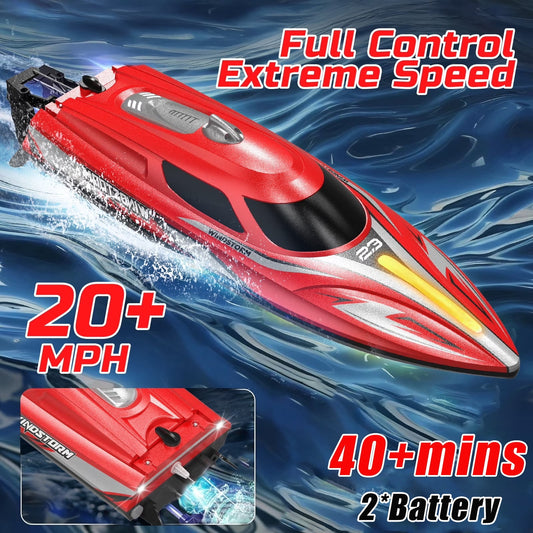 JoyStone 20+ mph RC Boat for Pool & Lakes, 14 inch Remote Control Boat with LED Lights, 2 Batteries 40Mins, Pool Toys for Adults & Kids (Red)