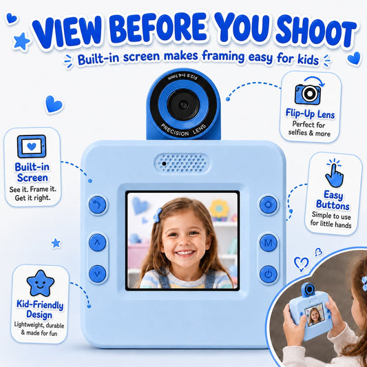 JoyStone Kids Instant Print Camera, Digital Camera for Kids with 180° Flip Lens, 2.4” Screen, 3 Paper Rolls, Birthday Gift for Kids, Blue