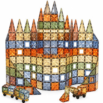 WonderStone 100 PCS Magnetic Building Tiles with 2 Cars,Educational Building Blocks for Boys & Girls,Sensory Construction Toys, Creativity Beyond Imagination, Inspirational,Recreational & Educational