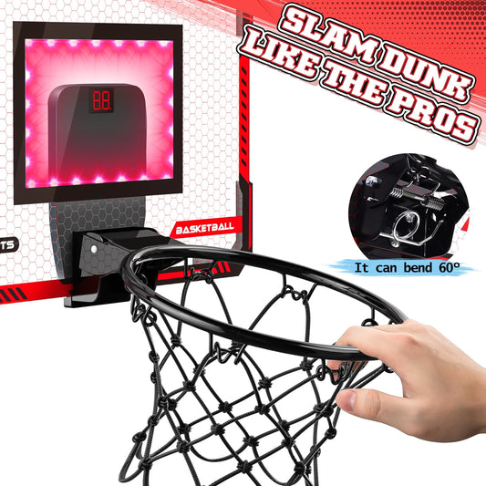 JoyStone Indoor Basketball Hoop for Kids, Mini Basketball Hoop with Electronic Scoreboard and Sounds, Over The Door Basketball Hoop 2 Balls for Kids & Adults