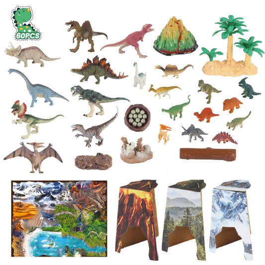 JoyStone Dinosaur Toys with Large Activity Play Mat, Dinosaur Figures Playset with Trees, Volcano to Create a Dino World, Including T-Rex, Triceratops, Great Dinosaur Gift Toy for Kids Toddlers