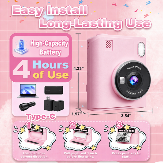 JoyStone Kids Camera Instant Print, 1080P Instant Digital Camera with 4 Color Print Paper, Birthday Gift for Girls and Boys Aged 3-12, Pink