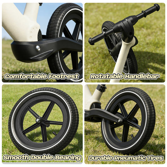 JoyStone 14 Inch Balance Bike for Kids, Toddler Balance Bike with Air Rubber Tires, Adjustable Seat, Lightweight No Pedal Training Bicycle, Gift Bike for 2-6 Boys Girls, White