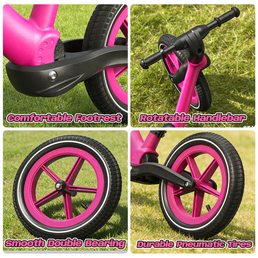 JoyStone 14 Inch Balance Bike for Kids, Toddler Balance Bike with Air Rubber Tires, Adjustable Seat, Lightweight No Pedal Training Bicycle, Gift Bike for 2-6 Boys Girls, Rose Red