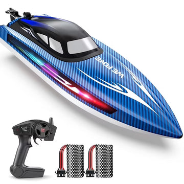 Remote Control Boat for Water and Lake, Wefone WF17 RC Boat for Kids, 15+ MPH Fast Summer Toys with LED Lights, Self-Righting, 2 Batteries, Blue