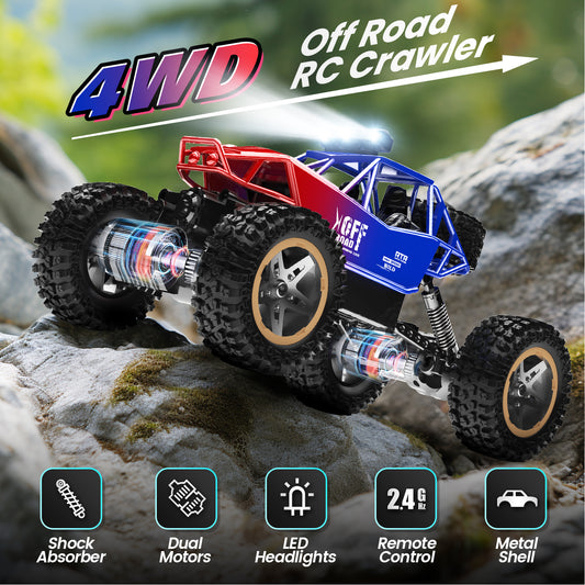 JoyStone RC Cars Remote Control Car 1:16 Off Road Monster Truck,Metal Shell 2WD Dual Motors LED Headlight Rock Crawler, with 2 Batteries for 90 Min Play,Boy Adult Gifts(Red)