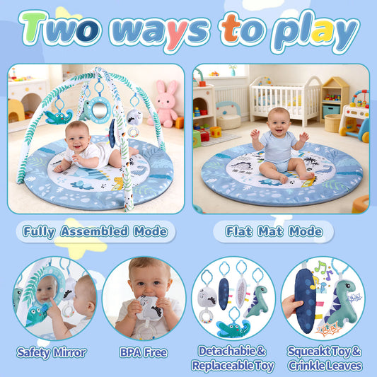JoyStone Baby Gym Play Mat Activity Mat with 6 Detachable Toys, Round Tummy Time Play Mat for Newborns & Infants 0–12 Months