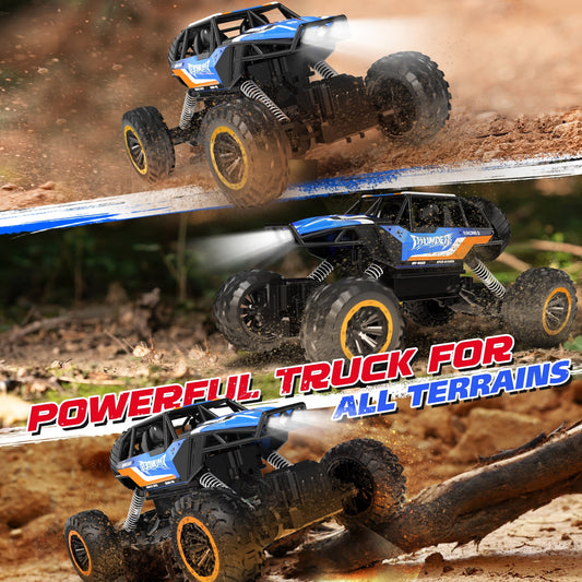 JoyStone 1:12 RC Cars 4WD off Road 2.4Ghz RC Monster Truck with Metal Shell and Light, Remote Control Car Crawler for Adult and Kid, 2 Batteries, Dark Blue