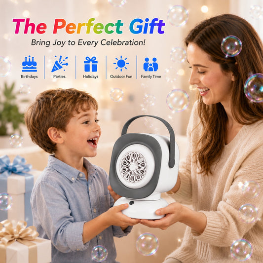 JoyStone Bubble Machine with LED Lights, 360° Auto Rotation & 45° Adjustable Angle, Automatic Bubble Blower for Kids Toddlers, Outdoor Party, Birthday, Wedding Gifts