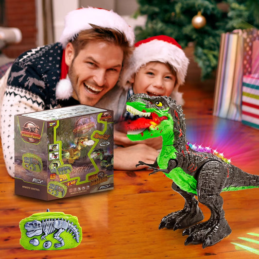 JoyStone Remote Control Dinosaur Toys for Kids, Electric Walking RC T-Rex, Realistic Tyrannosaurus Dino Robot with Roaring and LED Light for Boys and Girls Age 3+, Green
