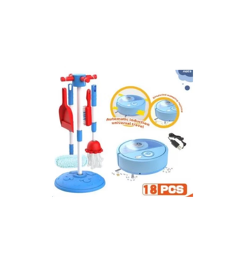Wonderstone 11 PCS Kids Cleaning Set with Pretend Robot Vacuum Toy, Pretend Play with Broom & Mop Cleaning Toys for Toddlers Boys Girls 3-8 Years Old (Pink)