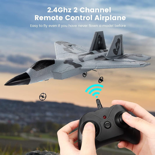 JoyStone F22 Raptor Jet Airplane Model, 2 Channels 2.4 GHz RC Plane Toy, Easy to Fly RC Glider with 2 Batteries for Kids Boys Girls Adults