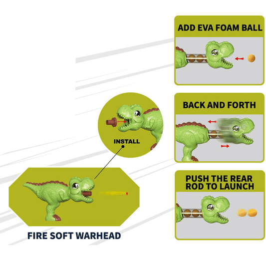 JoyStone Moveable Dinosaur Shooting Game Toy for Kids, Shooting Target with 2 Pump Blaster, 48 Foam Balls and LCD Score Record, Spray Effect & Sound, Light Green