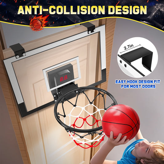 JoyStone Indoor Basketball Hoop Set with 3 Balls, Pro Mini Basketball Hoop for Door with Electronic Scoreboard for Kids & Adults