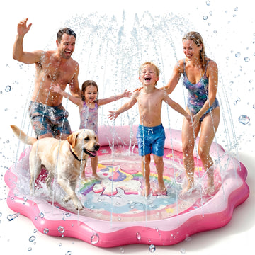 Wonderstone 66" Sprinkler Splash Pad for Kids, 5FT PVC Baby Play Mat, 0.22mm Non-Slip Thickened Pool, Outdoor Toys for Girls and Boys Ages 4-8, Pink