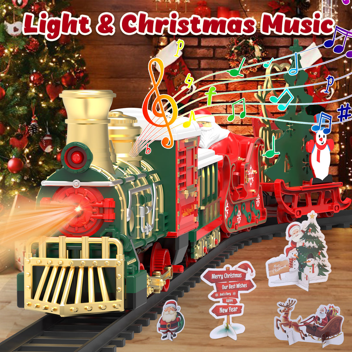 Santa Musical Train Set Lights & Music Trains Set Toys for Toddlers 2-4, Model Train w/Santa C
