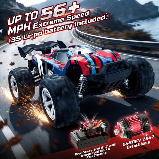 JoyStone 1:16 Brushless Fast RC Cars for Adults, Max 60+mph Hobby Electric RC Truck with 3S Lipo Battery, Waterproof High-Speed Remote Control Monster Truck with 2 Shells