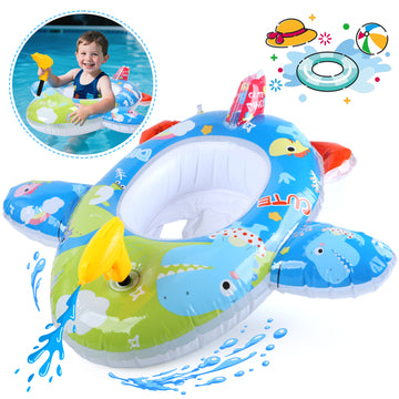 WonderStone Airplane Baby Pool Float with Squirt Water Gun, Inflatable Swimming Float with Safety Seat, Water Toy for Kids Ages 1-5, Pool & Beach Toy for Boys and Girls, Blue