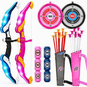 WonderStone 2-Pack Bow and Arrow for Kids, LED Light-Up Archery Set with 20 Suction Cup Arrows, Target & Quiver, Outdoor Yard Games Toys for Ages 4-13