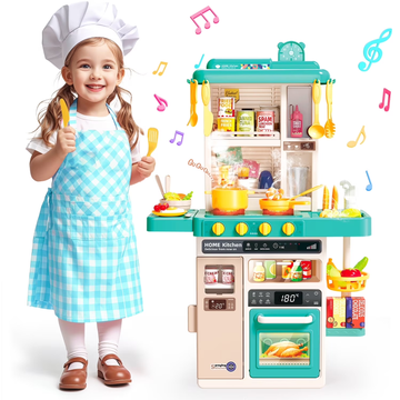 WonderStone 66PCS Play Kitchen Set for Kids, Kids Toy Kitchen Playset with Real Sounds & Lights ,Toddler Cooking Toy Gift for Boys and Grlis Age 3 4 5 6, Gray