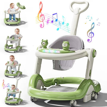 WonderStone 5 in 1 Baby Walker, Foldable Push Walker with Wheels, Music & Light, Baby Bouncer, Baby Activity Center for Boy Girl 6-12 Months (Green)