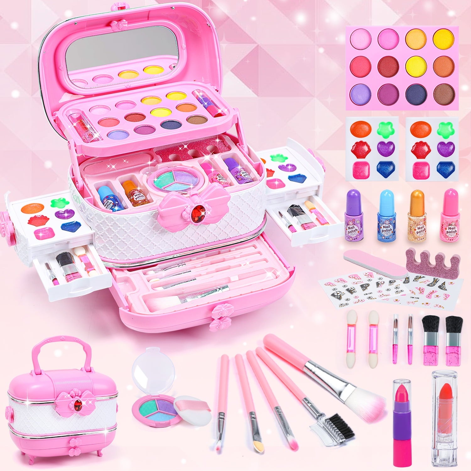 JoyStone Kids Makeup Kit Toys, 56PCS Washable & Non-Toxic Princess Make-Up Set, Creative Pretend Play Gifts for Ages 4-9, Perfect Birthday Gift