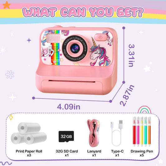 JoyStone Kids Camera Instant Print with Printing Paper and 32G Card, Gift for Girls and Boys Aged 3-12, Pink