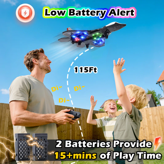JoyStone Foam Remote Control Airplane, Jet Fighter RC Plane Stunt Drone Toy with LED Lights & 360° Spin, Easy to Fly RC Glider for Kids Adults, Red