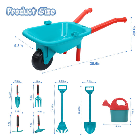 JoyStone Kids Garden Tool Set, 21 PCS with Wheelbarrow Watering Can Gloves Hand Rake Shovel Double Hoe Apron, Educational Toddler Pretend Play Garden Toy Gift for Girls Boys