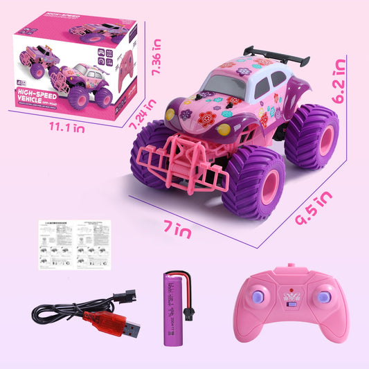 JoyStone Pink RC Cars for Girls, 1:18 Scale Jeep Remote Control Car, 30 Min Playtime 2.4Ghz LED Light Off-Road Pink Monster