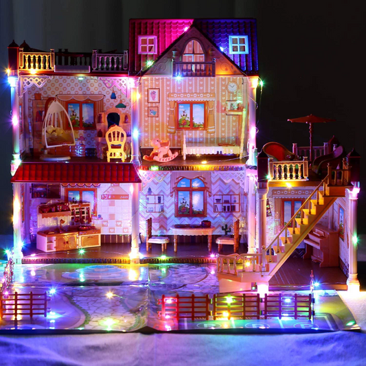 JoyStone Princess Castle House for Girls, Dollhouse Playset, 3-Story 8 Rooms Playhouse with 2 Dolls Toy Figure, Lights and Furniture & Accessories