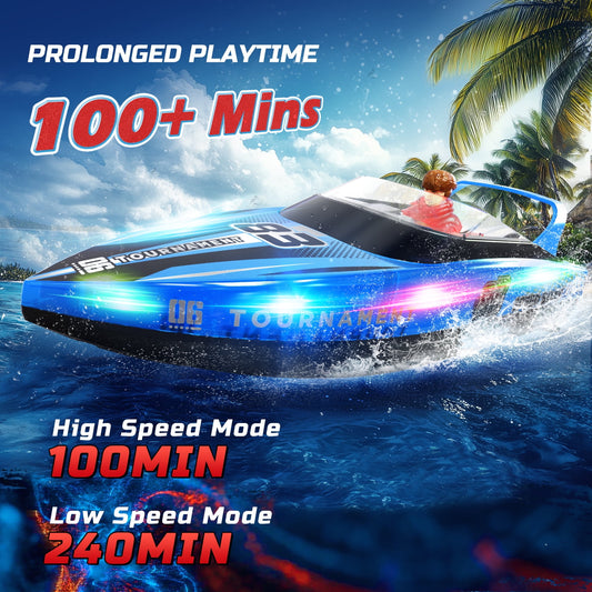 JoyStone 10 inch RC Boat with LED Lights for Adults and Kids - 2.4Ghz Remote Control Boat for Pool and Lakes, Dual Motor & Low Battery Alarm, Gifts for 8-12 Boys Girls(Blue)
