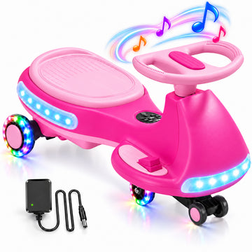 JoyStone 12V Electric Wiggle Car for Kids, 2-in-1 Electric Ride On Swing Car with Pedal, 2 Speeds Up to 5 MPH, Flashing Wheels, Wireless Music, 150 Lbs, Pink