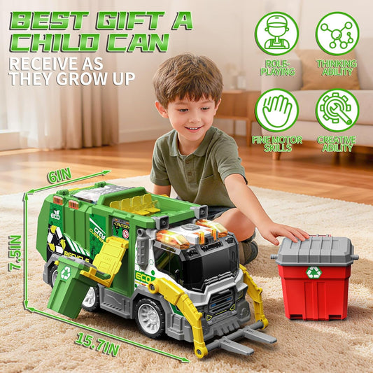 JoyStone Garbage Truck Toy with Openable Cover for Bump & Go Mode, Interactive Trash Truck for Kids Ages 3+