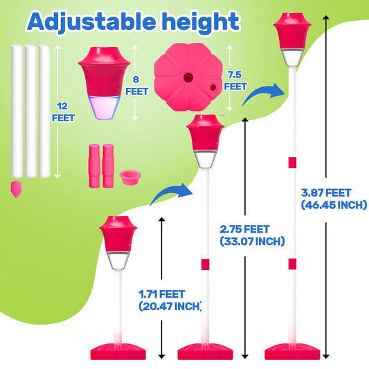 JoyStone Outdoor Bubble Machine for Kids with Lights & Music, Street Lamp Style Bubble Blower with 3 Adjustable Heights, Includes 10 Bubble Solution, Pink