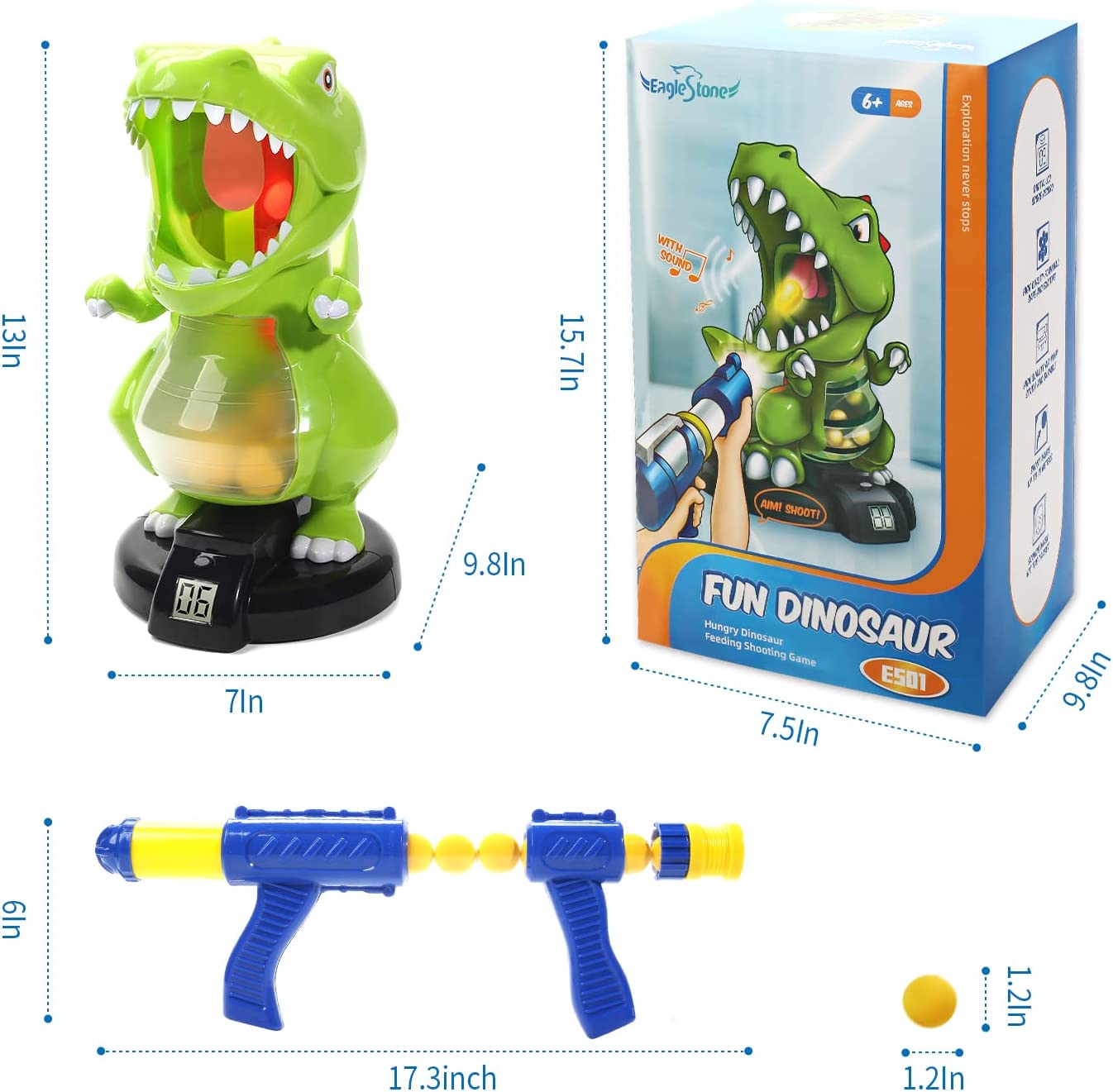 JoyStone Dinosaur Shooting Toys for Boys, Kids Target Shooting Games Birthday Party LCD Score Record Sound 24 Foam Balls Electronic Target Practice Gift