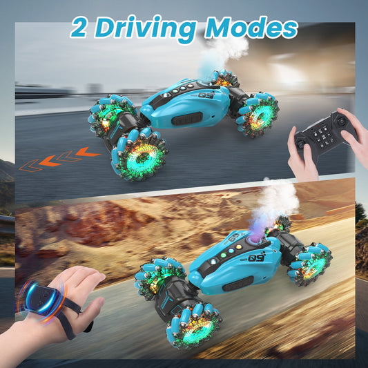 JoyStone 1:12 RC Cars Gesture Sensing Stunt Car, 2.4GHz 4WD Hand Controlled RC Car with 360?? Rotating, Spray, Lights&Music, Birthday Gifts for Boys&Girls(Blue)