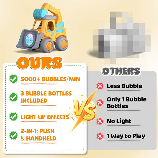 JoyStone Automatic Bubble Machine Toys for Toddlers, Push & Handheld Bubble Lawn Mower with Lights, Rechargeable Bubble Blower Toy for Kids Ages 3–6, Yellow