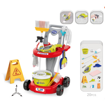 JoyStone Kids Cleaning Set, 20 PCS with Electric Sound & Light Vacuum, Broom, Mop, Dustpan, Brush, Rag, Housekeeping Cart, Perfect Gift for Kids, Red