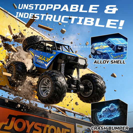 JoyStone Metal Car Large 1:8 Scale 4WD Remote Control Monster Truck with 2 Batteries for Kids and Adults 2.4Ghz All Terrain Off-Road Vehicle, Blue