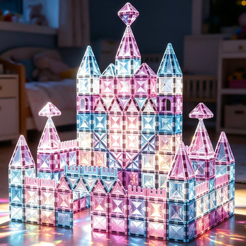 WonderStone 100 PCS Magnetic Building Tiles with 2 Cars, Educational Building Blocks for Boys & Girls, Sensory Construction Toys, Creativity Beyond Imagination, Inspirational, Educationa