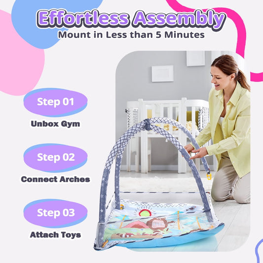 JoyStone 4 IN 1 Baby Activity Play Mat with 20 Balls, 5 Detachable Sound Toys, Baby Sensory Mat for for Toddler Infant 0-12 Months, Newborn Gift for Boys and Girls