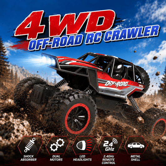 JoyStone 1:12 RC Cars 4WD Off-Road 2.4Ghz RC Monster Truck with Metal Shell and Light, Remote Control Car Crawler for Adult and Kid, 2 Batteries, Red