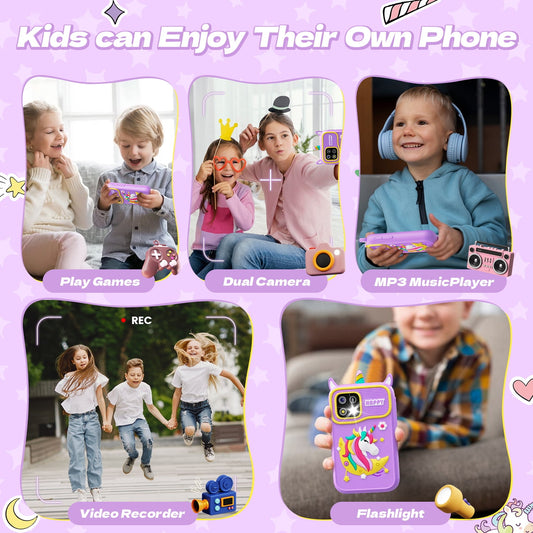 JoyStone Kids Button Smart Phone Toys for Kids, Play Toy Phone with Music Player Dual Camera Puzzle Games, Toddler Learning Toys for 3-8 Year Old, Birthday, Kids Trip Activities, Pink